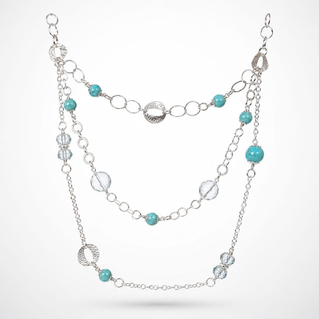925 sterling Silver Layered Turquoise and Clear Bead Necklace
