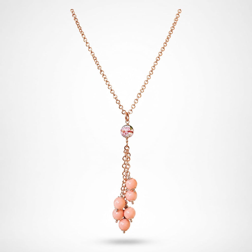 925 Sterling Silver Coral  Beaded Tassel Necklace