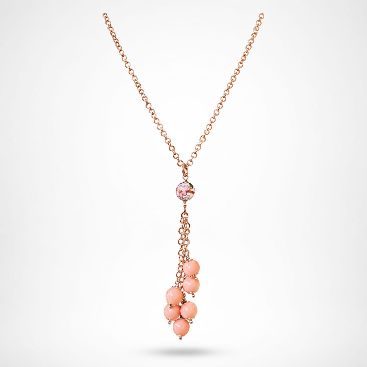 925 Sterling Silver Coral  Beaded Tassel Necklace