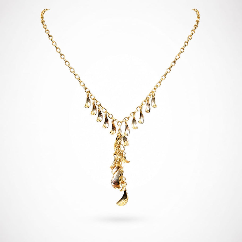 925 Sterling Silver Gold Plated Teardrop Fringe Chain Necklace