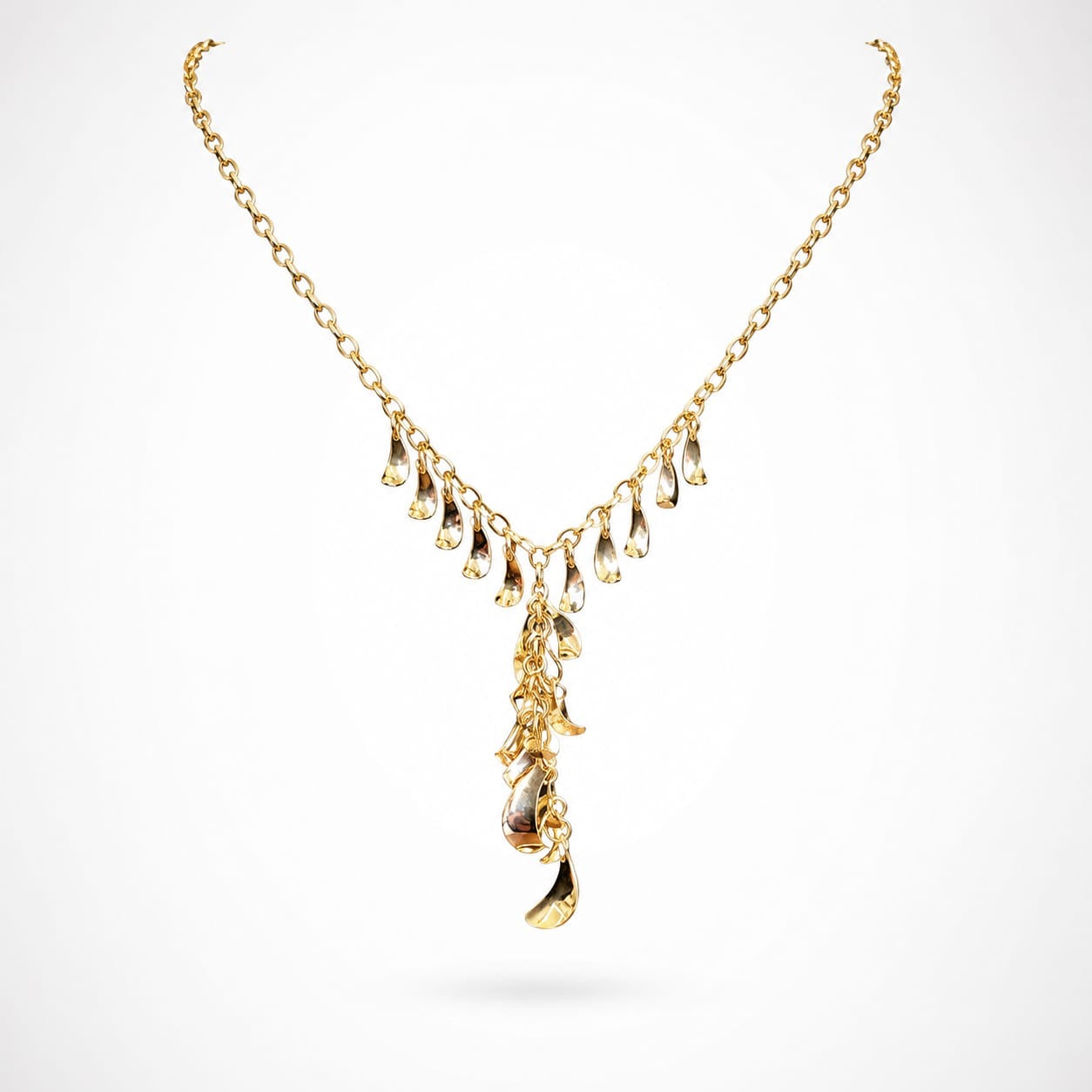 925 Sterling Silver Gold Plated Teardrop Fringe Chain Necklace