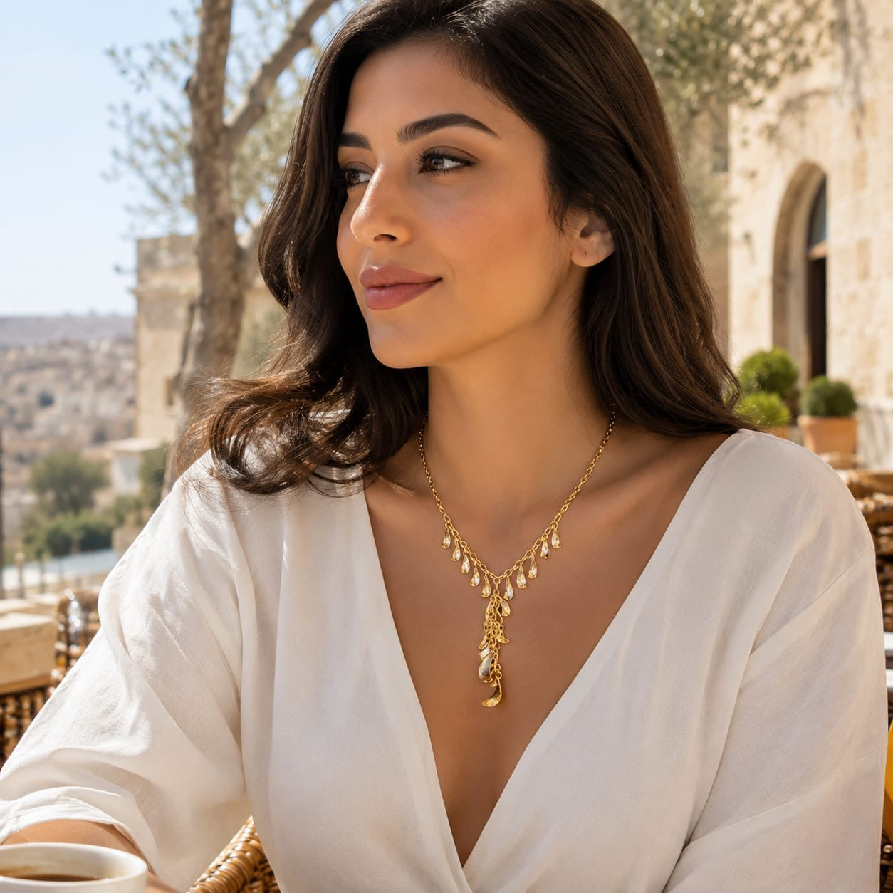 925 Sterling Silver Gold Plated Teardrop Fringe Chain Necklace