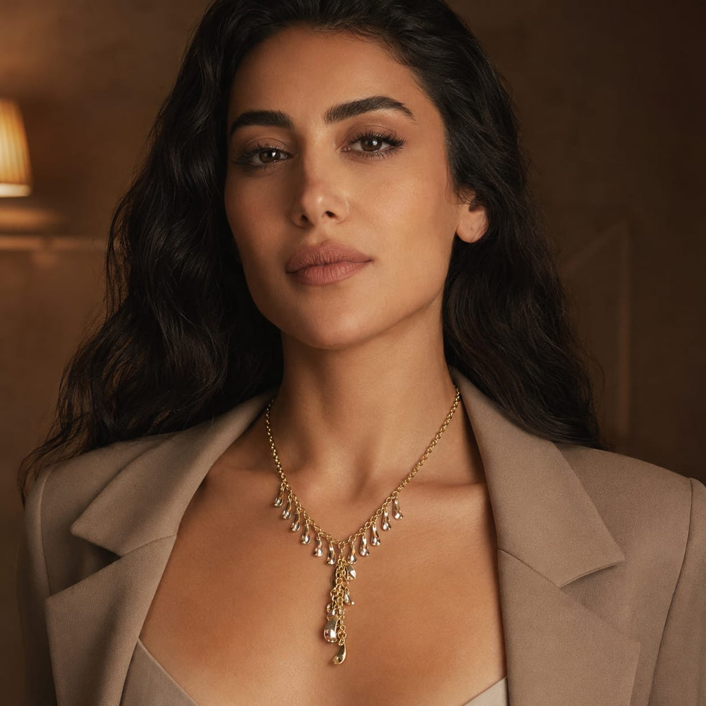 925 Sterling Silver Gold Plated Teardrop Fringe Chain Necklace