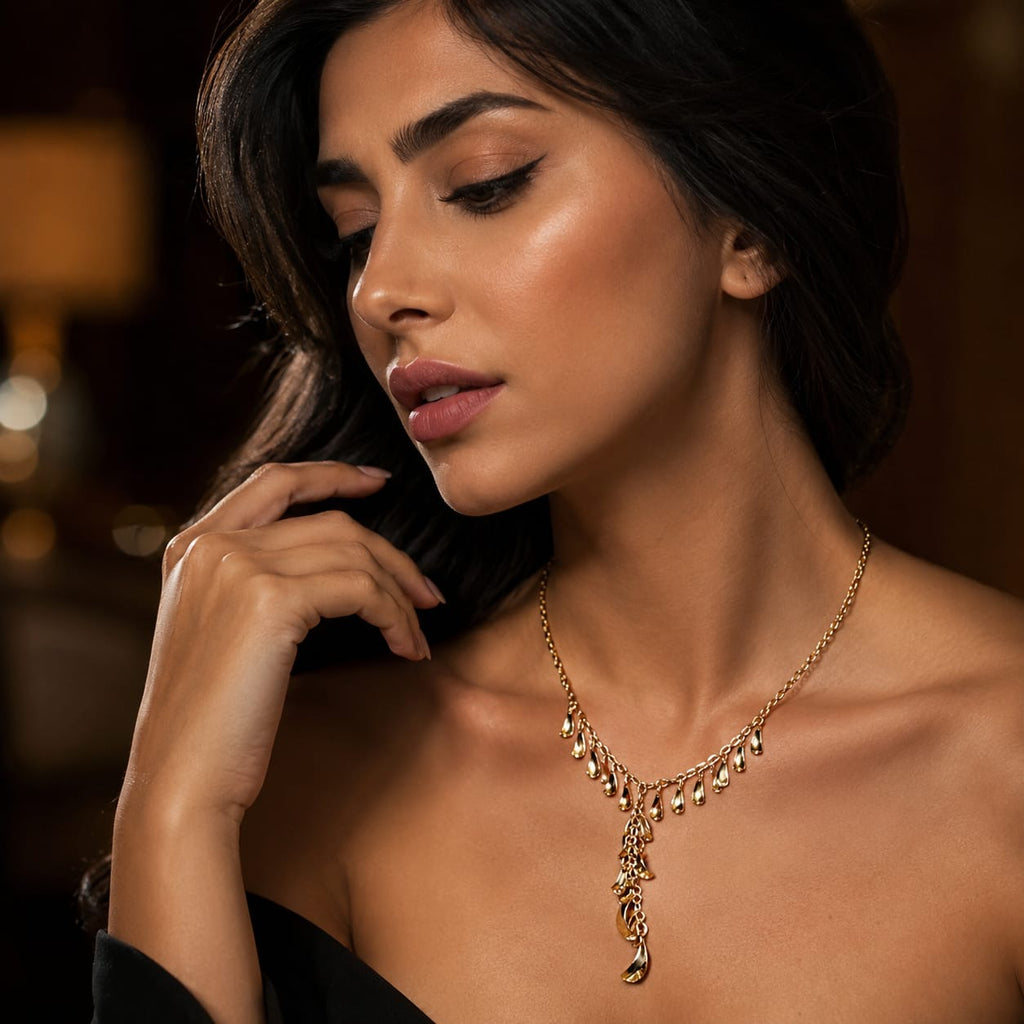 925 Sterling Silver Gold Plated Teardrop Fringe Chain Necklace