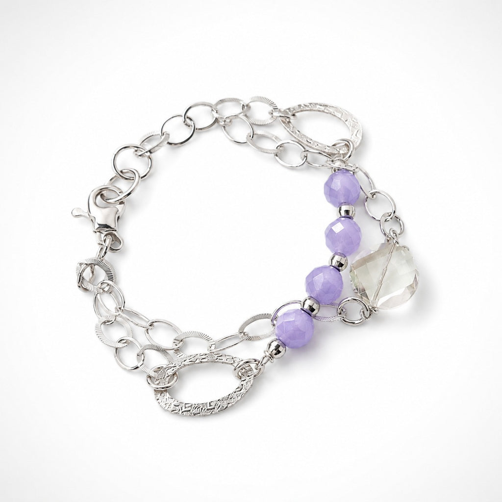 925 Sterling Silver Amethyst Beaded Multi-Strand Bracelet