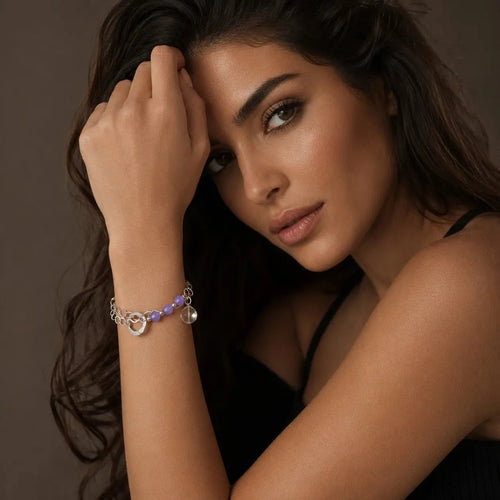 925 Sterling Silver Amethyst Beaded Multi-Strand Bracelet