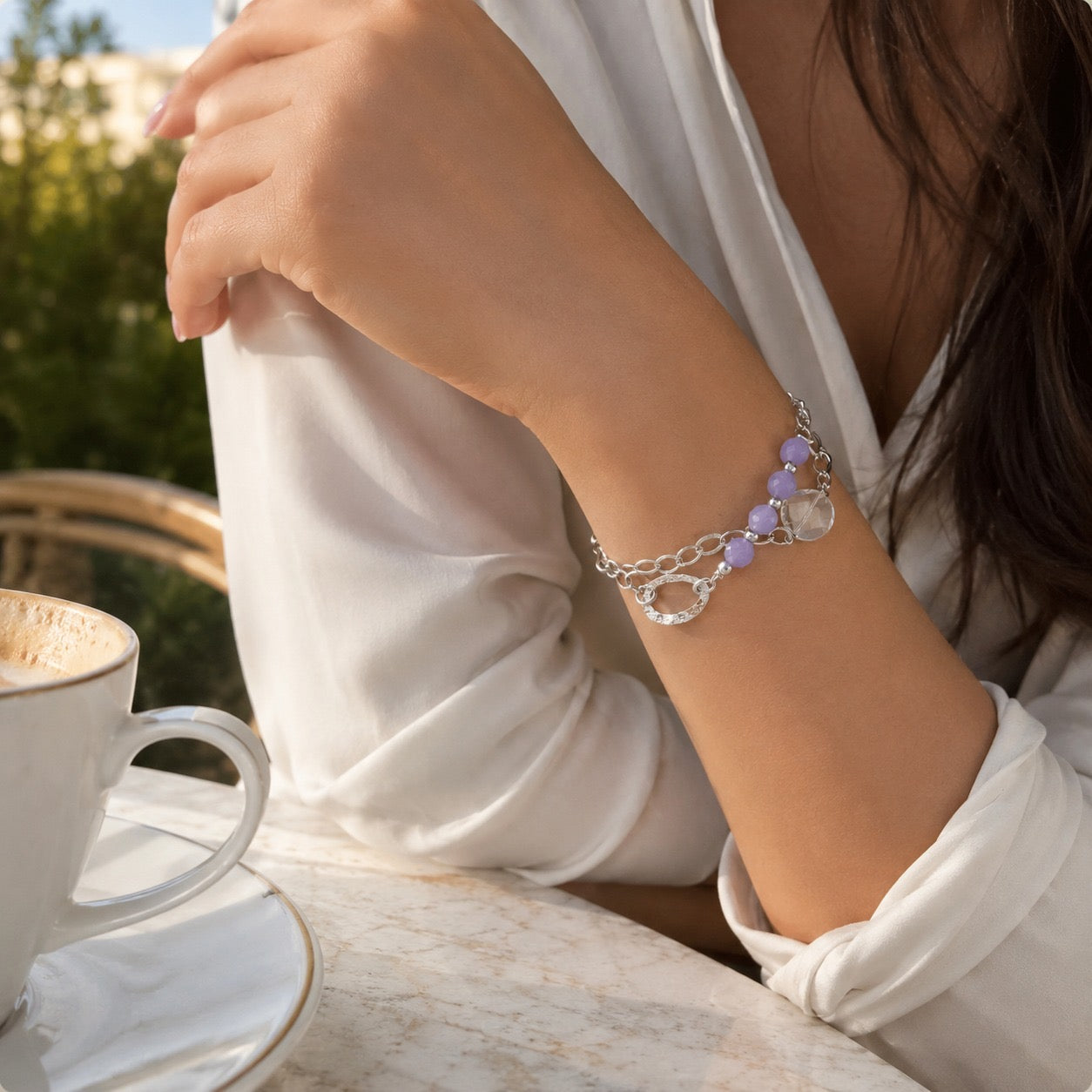 925 Sterling Silver Amethyst Beaded Multi-Strand Bracelet