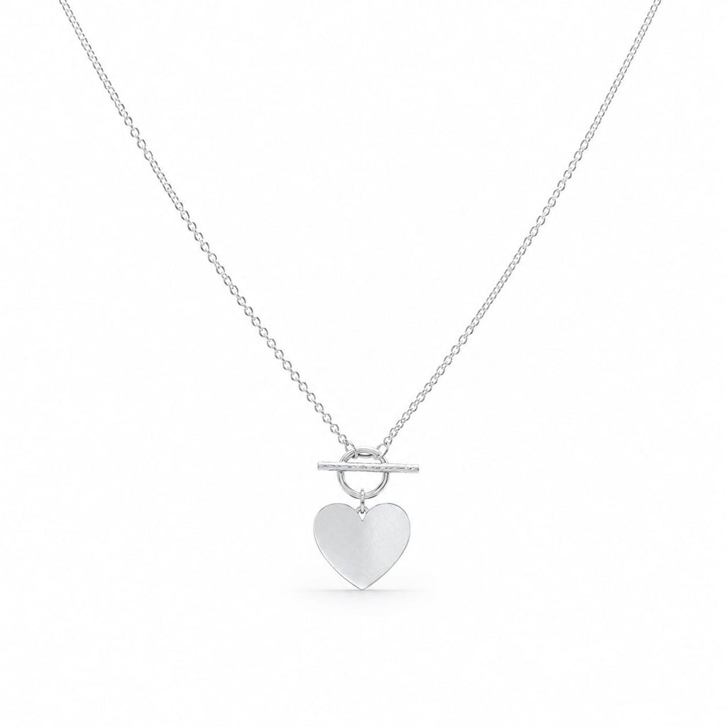 925 Sterling Silver Heart Charm Necklace with T-Bar Detail