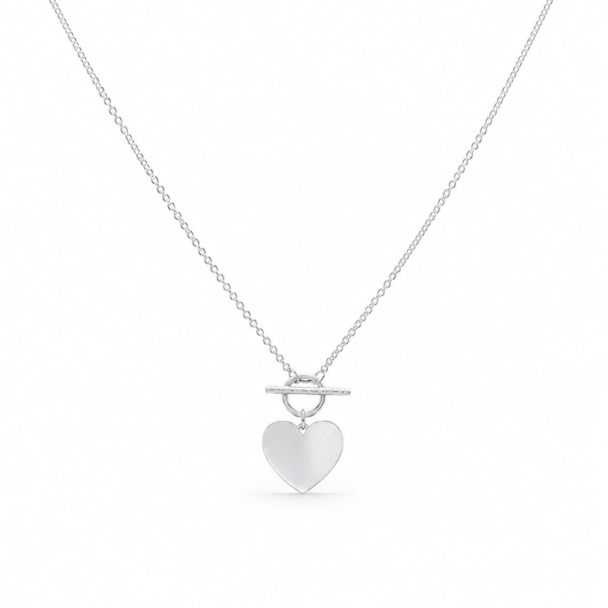 925 Sterling Silver Heart Charm Necklace with T-Bar Detail