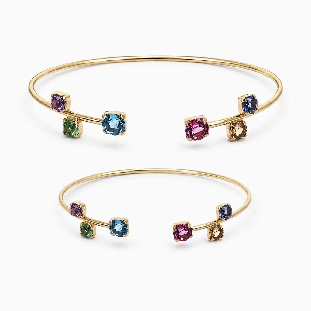 925 Sterling Silver Multi-Gemstone Necklace and Open Bangle Bracelet Set