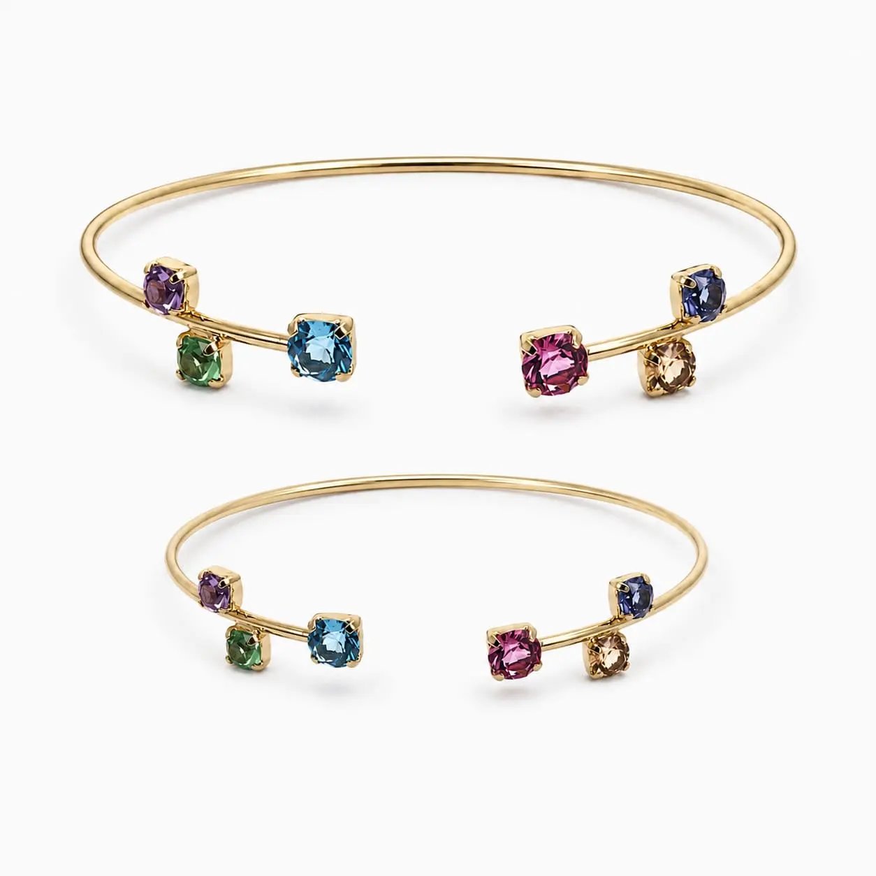 925 Sterling Silver Multi-Gemstone Necklace and Open Bangle Bracelet Set
