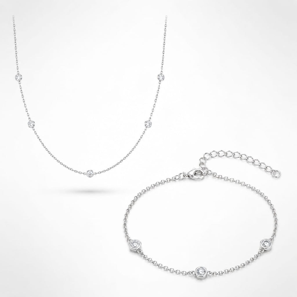 925 sterling Silver Bezel-Set Station Necklace and Bracelet