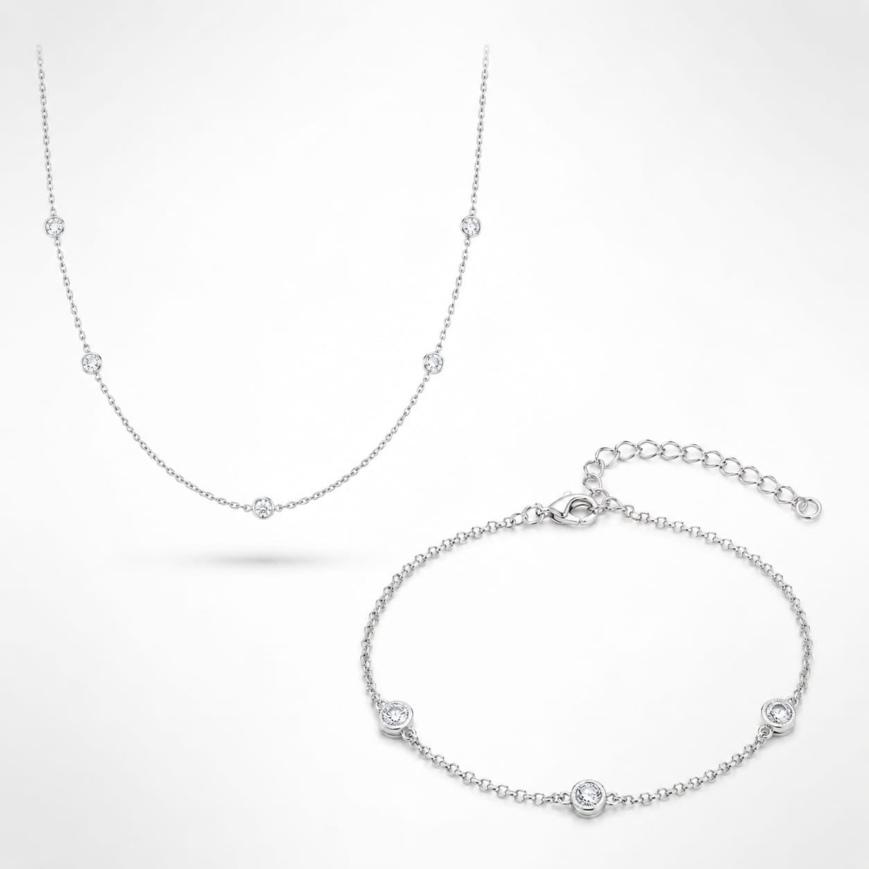 925 sterling Silver Bezel-Set Station Necklace and Bracelet