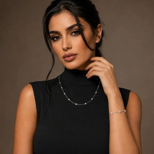 925 sterling Silver Bezel-Set Station Necklace and Bracelet