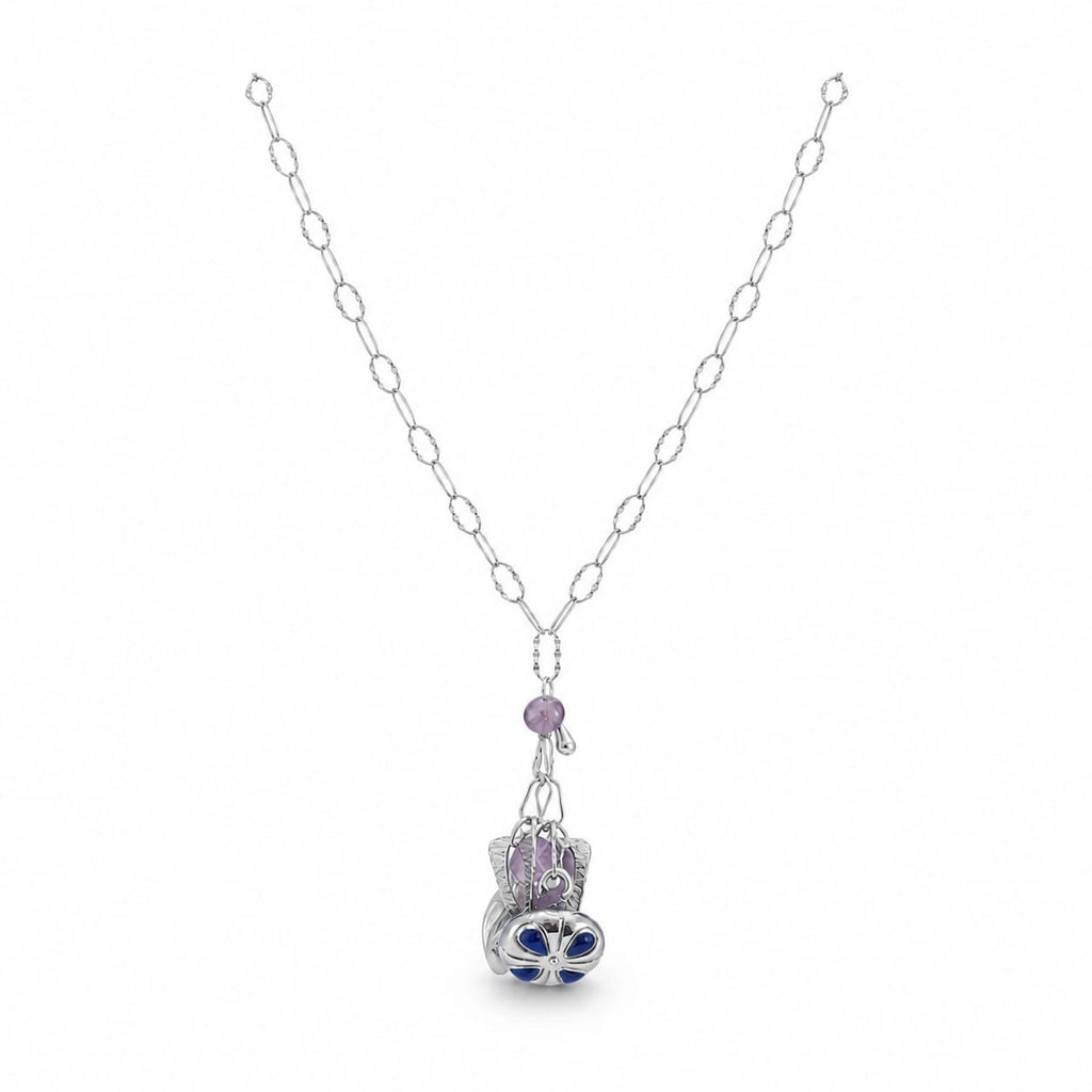 925 Sterling Silver Amethyst Multi-Charm Pendant Necklace