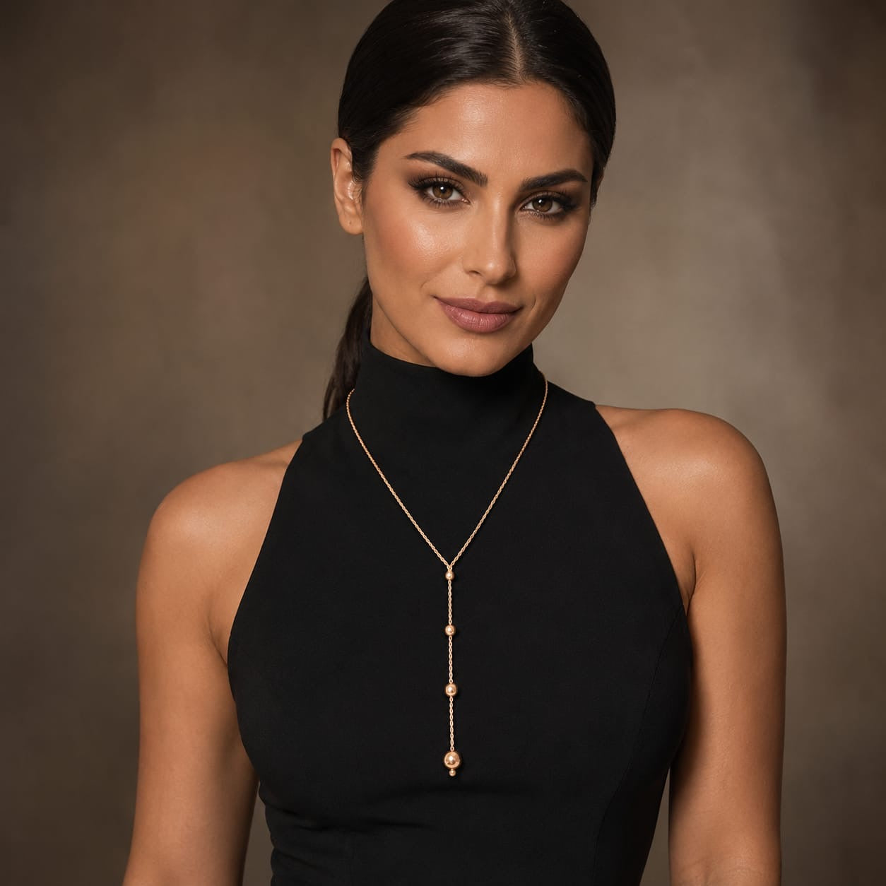 925 Sterling Silver Rose Gold Plated Beaded Y-Necklace and Matching Jewelry Set