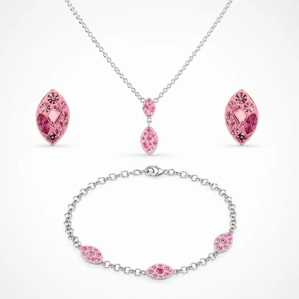 925 silver pink crystal marquise charm jewelry set