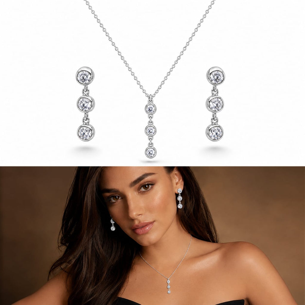925 silver three-stone zircon set detail view