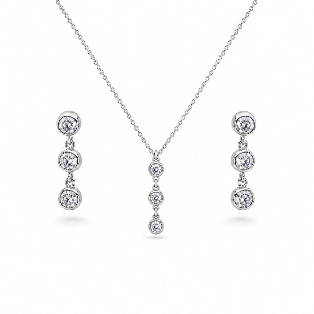 925 sterling silver three-stone zircon necklace and earrings set