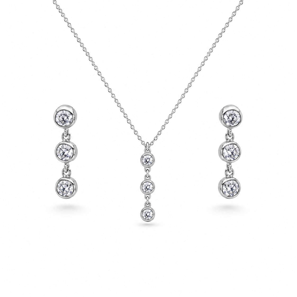 925 sterling silver three-stone zircon necklace and earrings set