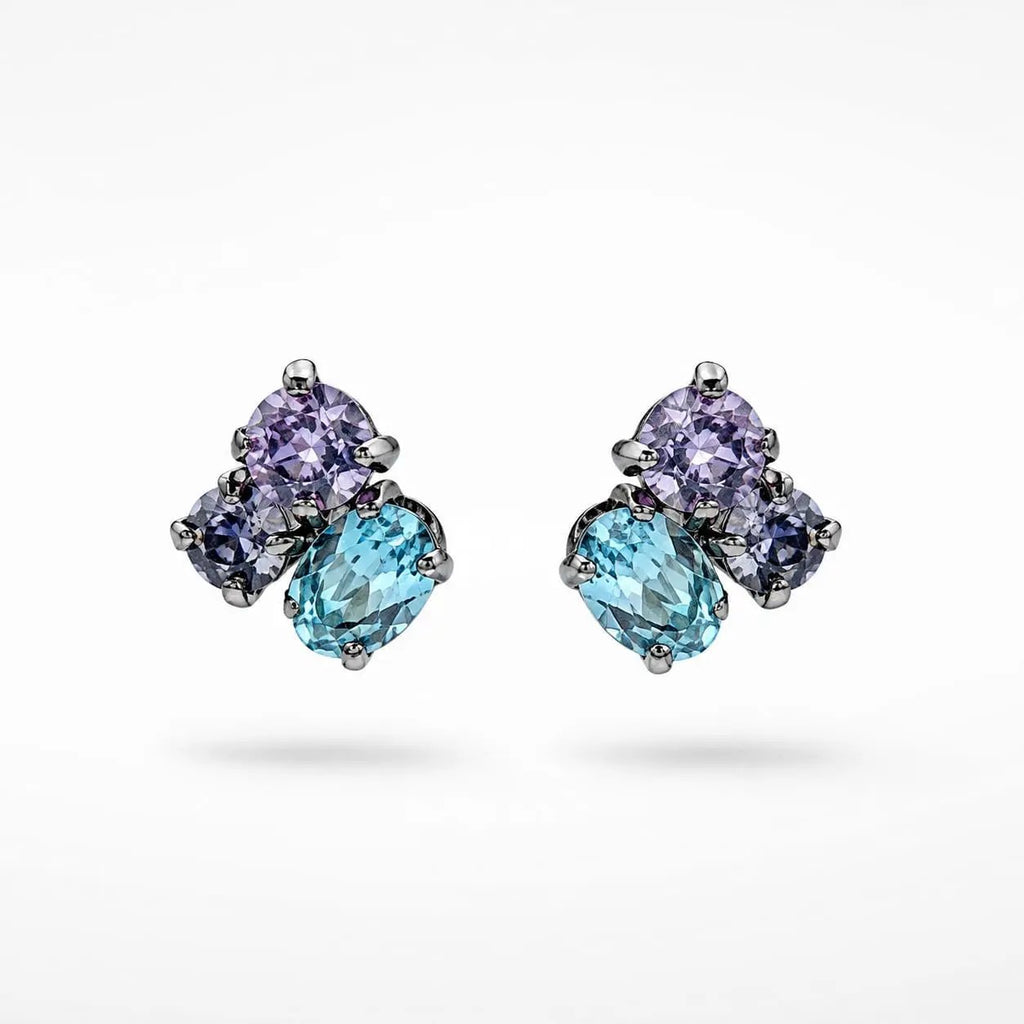 925 Sterling Silver Blue Topaz Multi-Stone Cluster Earrings