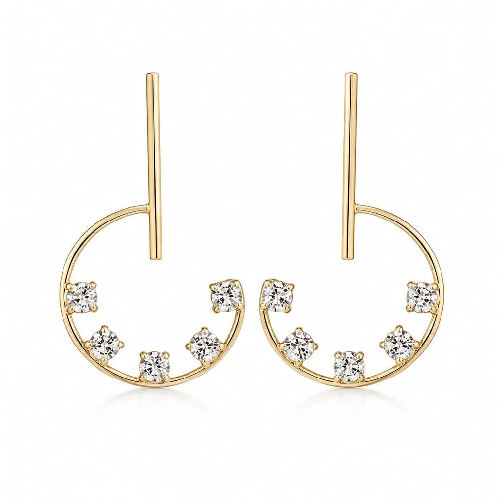 Gold plated 925 silver zircon open-circle drop earrings