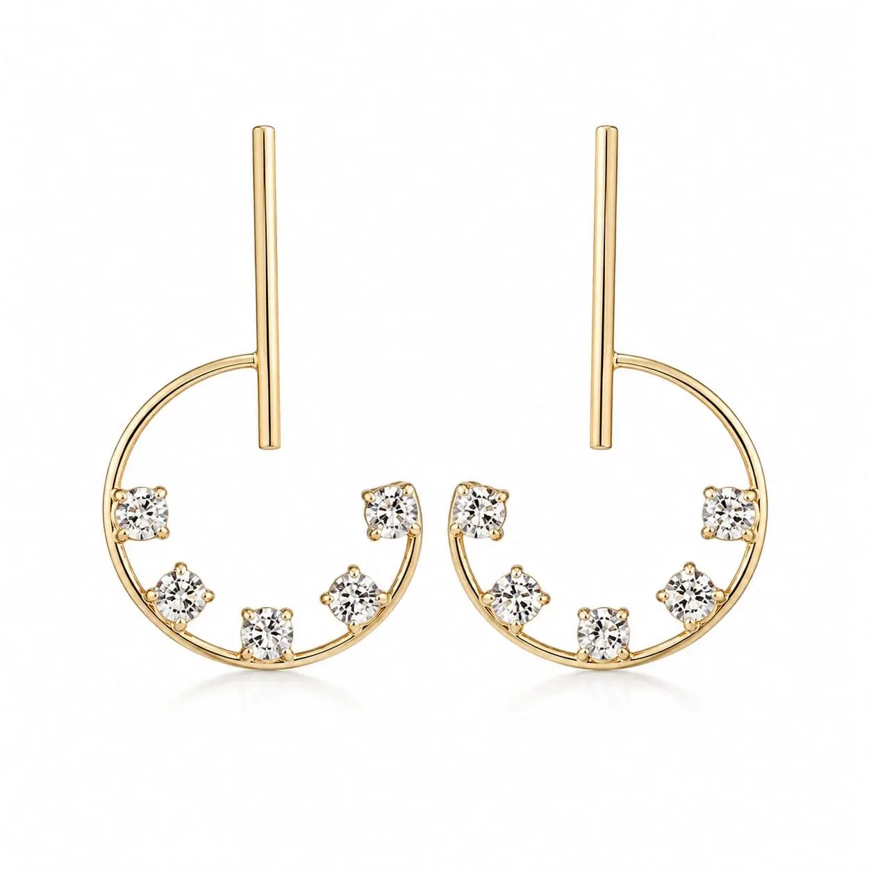 Gold plated 925 silver zircon open-circle drop earrings