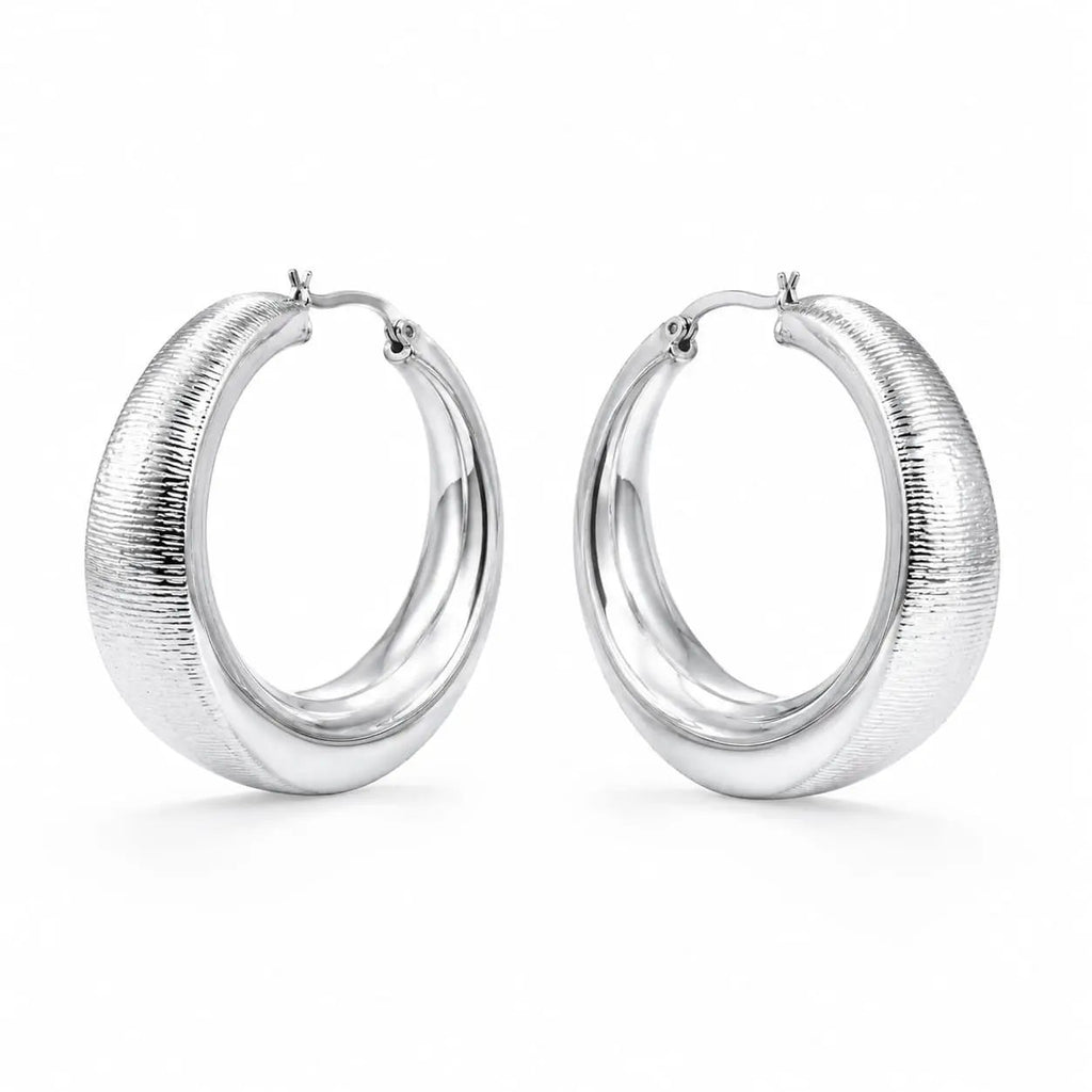 925 Sterling Silver Textured Chunky Hoop Earrings