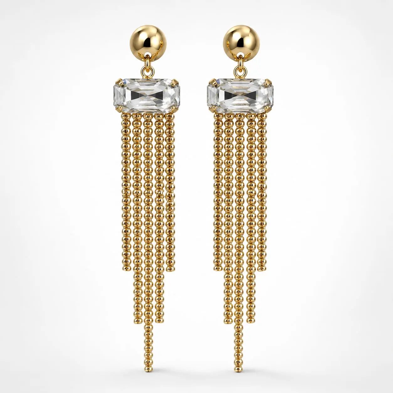 925 Sterling Silver Gold  Plated Crystal Beaded Tassel Dangle Earrings