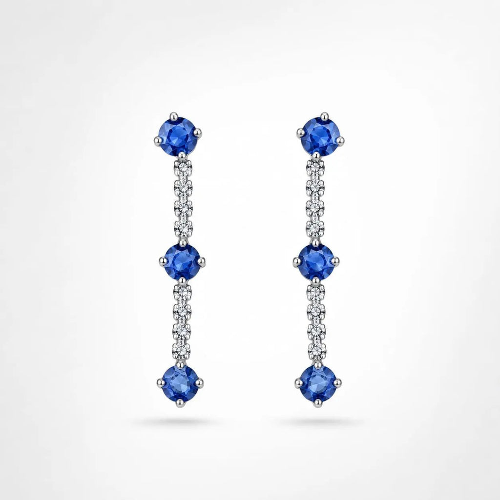 925 silver royal blue gemstone linear drop earrings