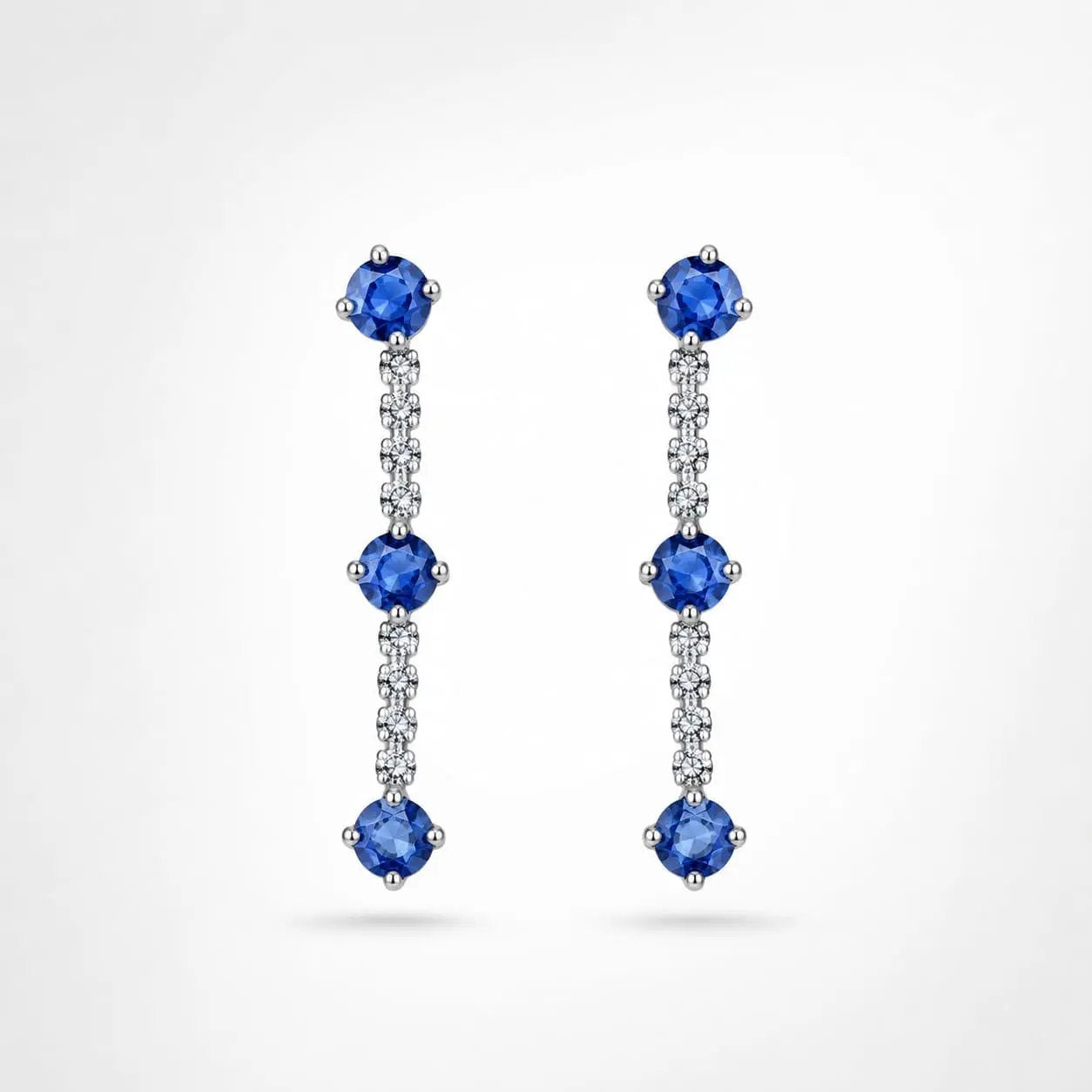 925 silver royal blue gemstone linear drop earrings
