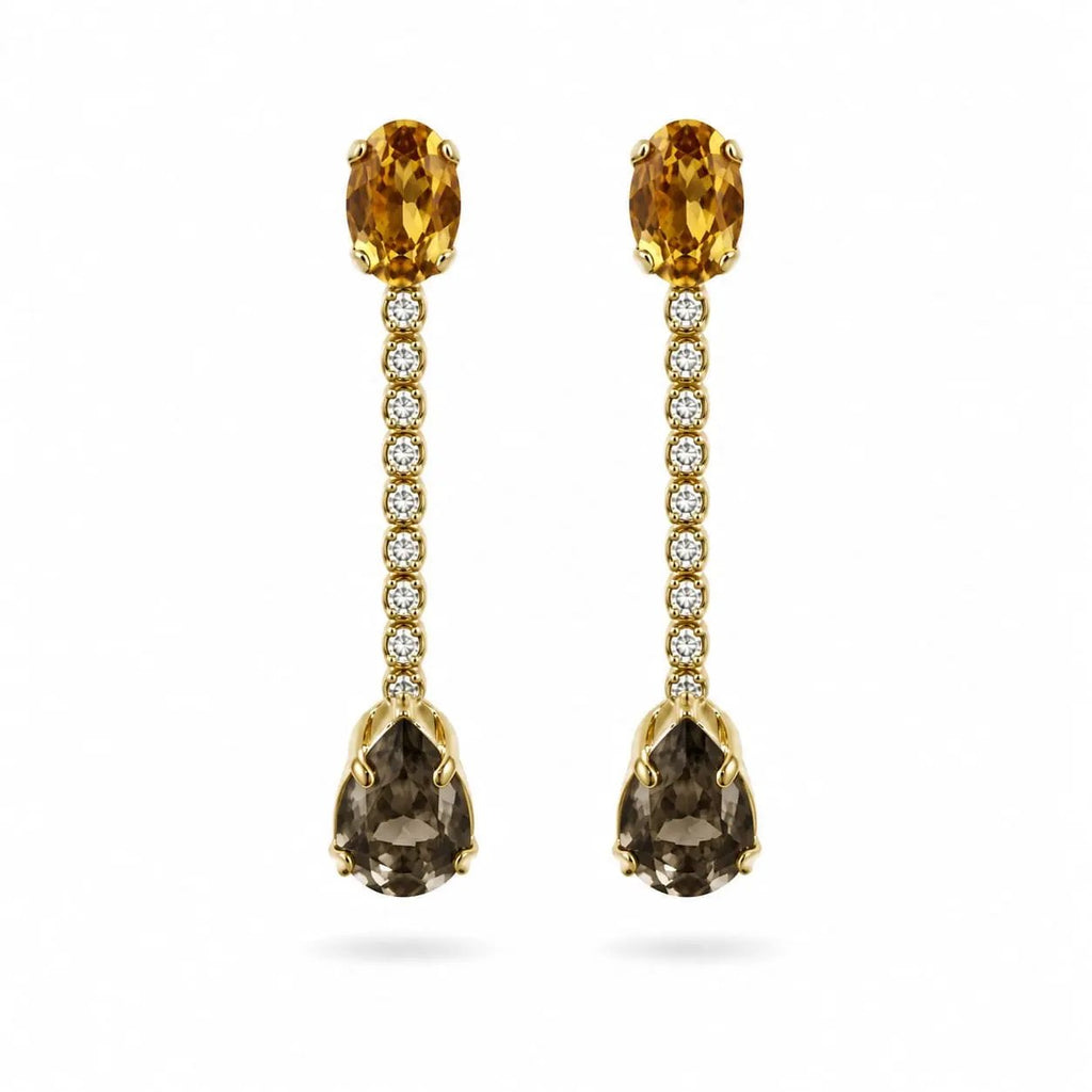 925 Sterling Silver Gold Plated Citrine and Smoky Quartz Drop Earrings