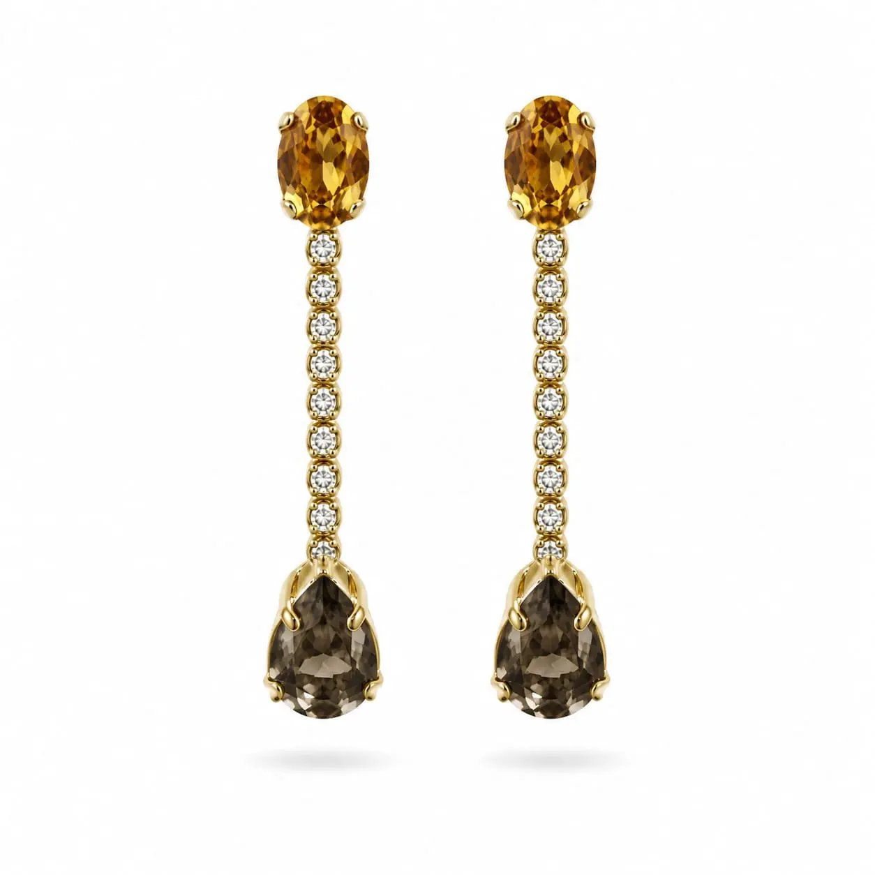 925 Sterling Silver Gold Plated Citrine and Smoky Quartz Drop Earrings