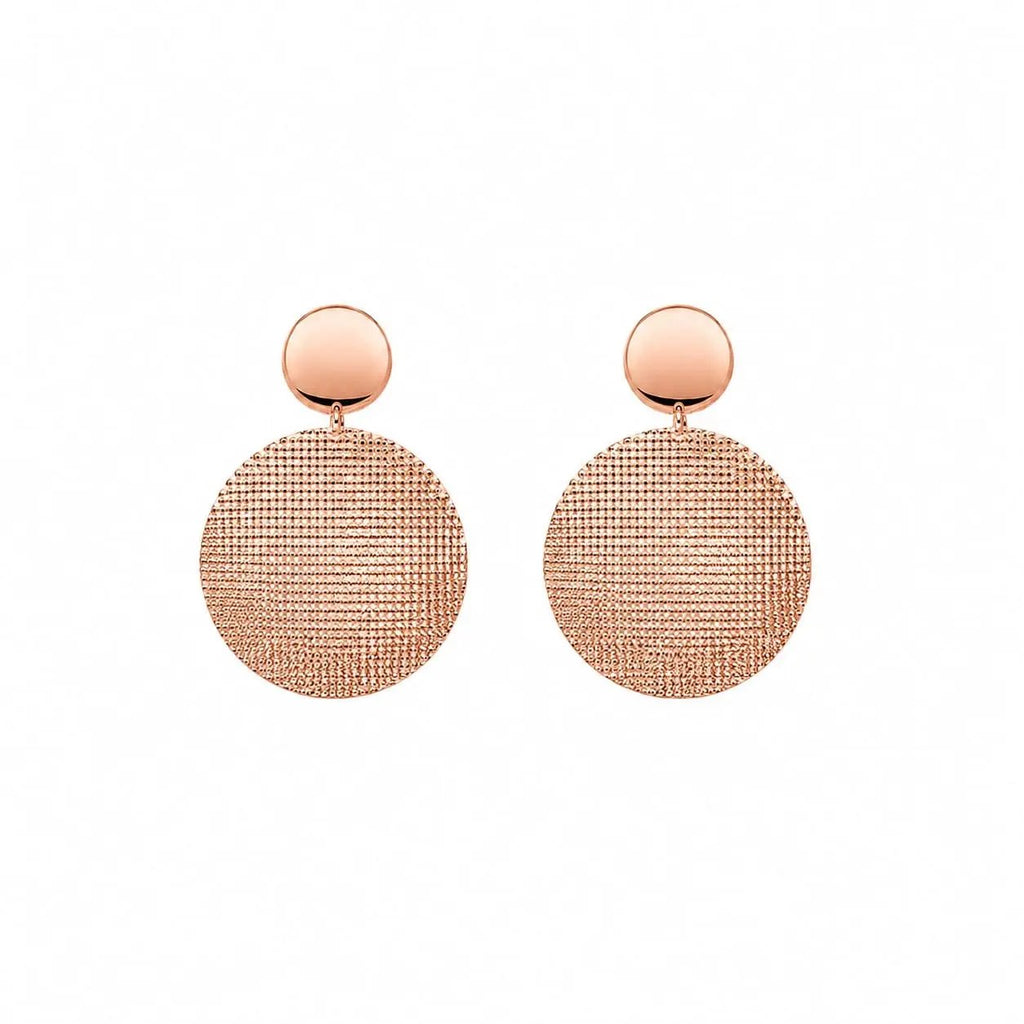 925 Sterling Silver Rose Gold Plated Textured Disc Drop Earrings