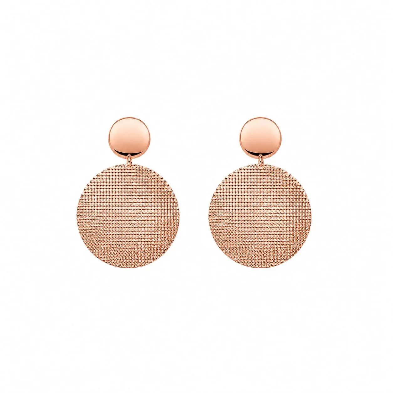 925 Sterling Silver Rose Gold Plated Textured Disc Drop Earrings