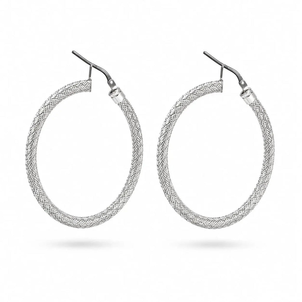 925 Sterling Silver Woven Mesh  Hoop Earrings