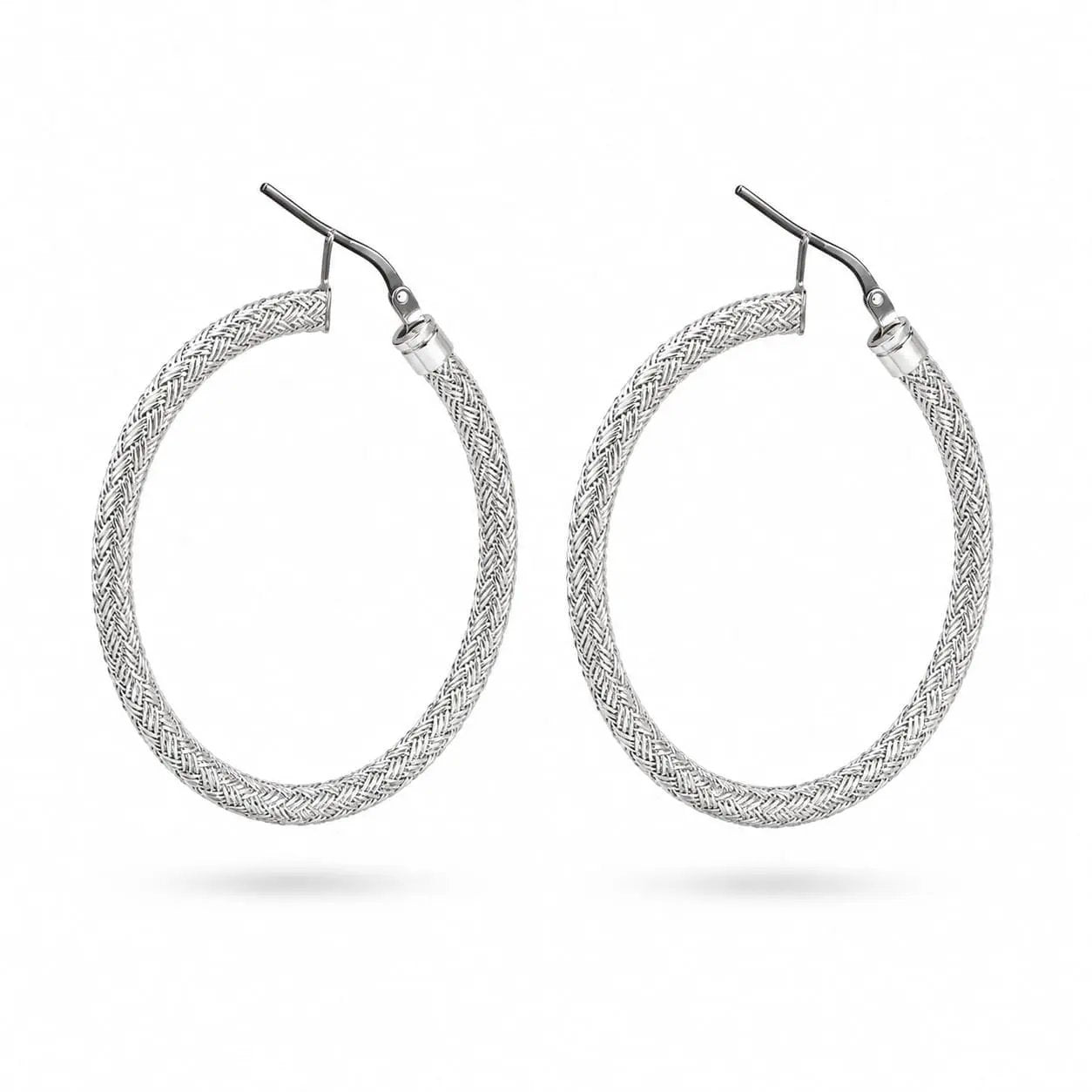 925 Sterling Silver Woven Mesh  Hoop Earrings
