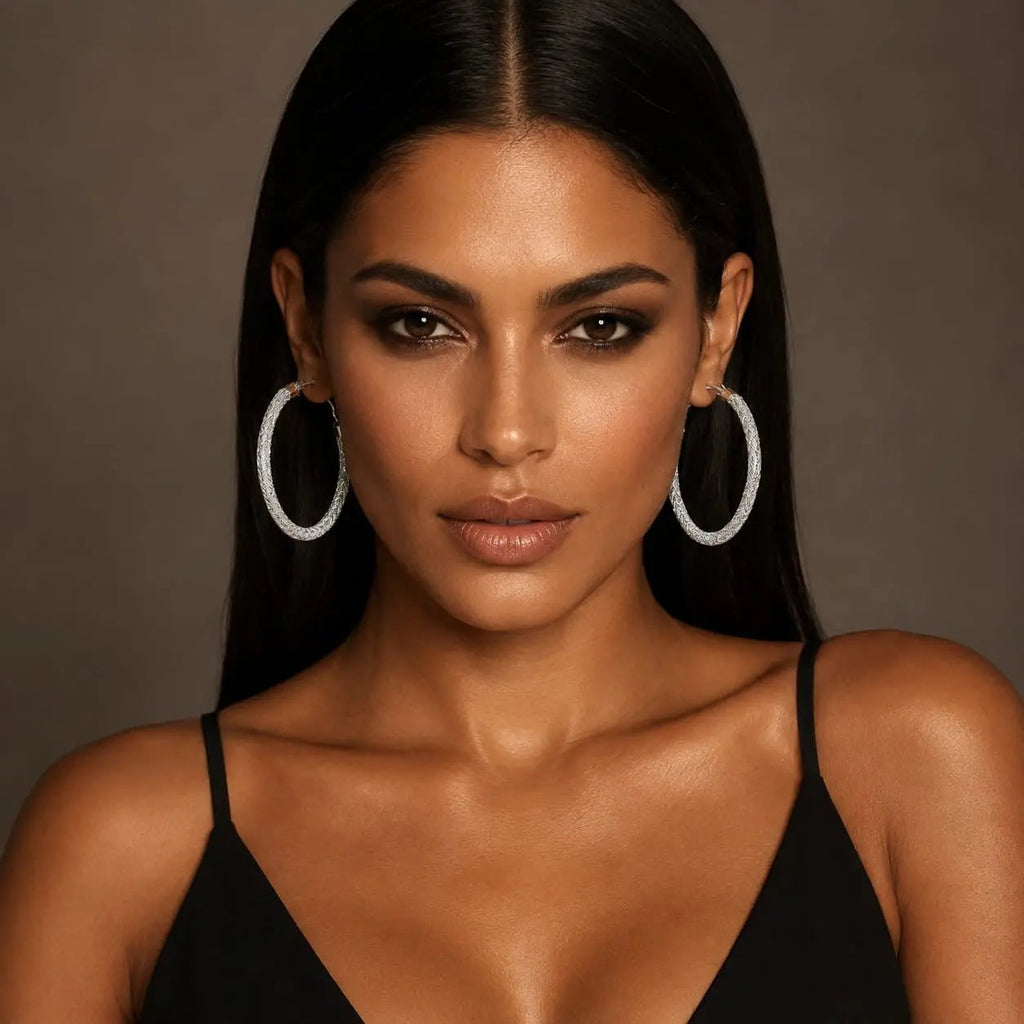 925 Sterling Silver Woven Mesh  Hoop Earrings