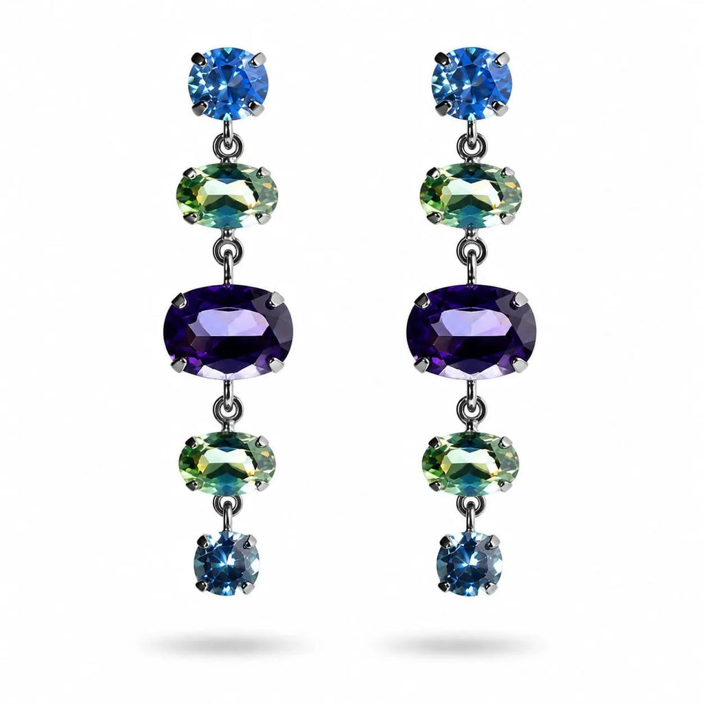 925 Sterling Silver Multi-Gemstone and Amethyst Dangle Earrings