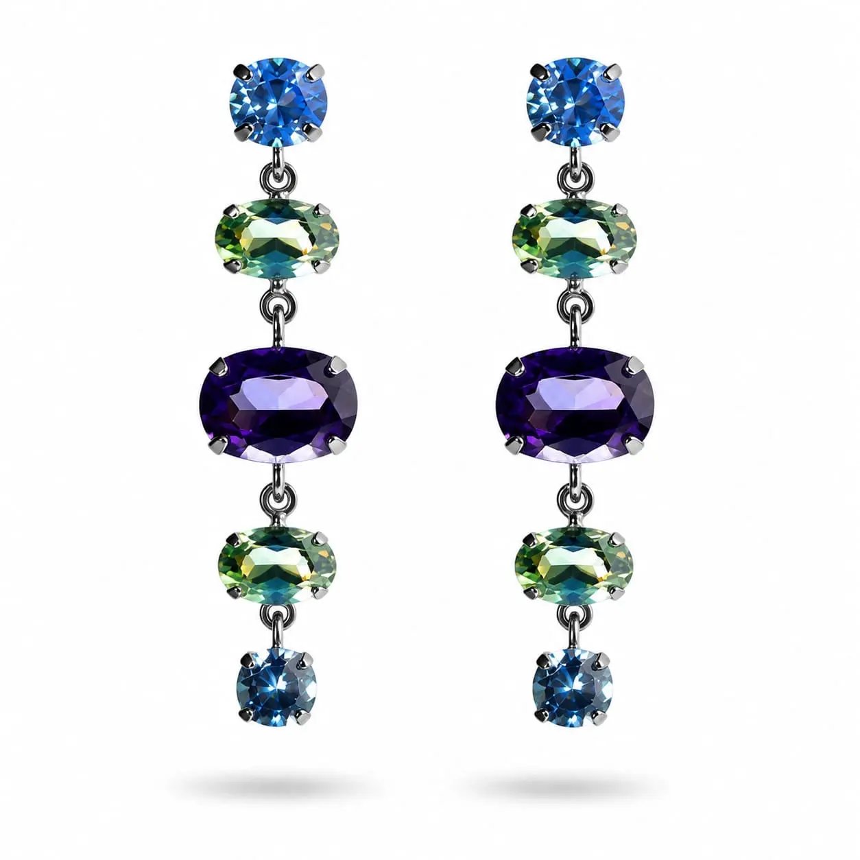 925 Sterling Silver Multi-Gemstone and Amethyst Dangle Earrings