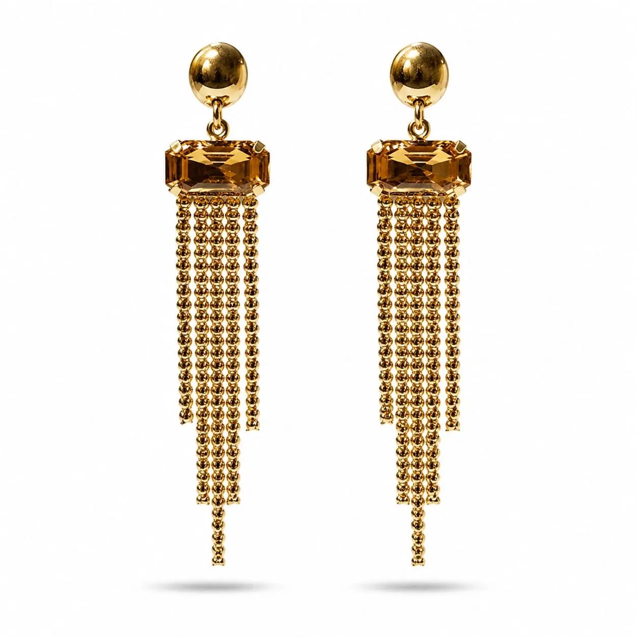 925 Sterling Silver Gold Plated  Citrine Fringe Dangle Earrings