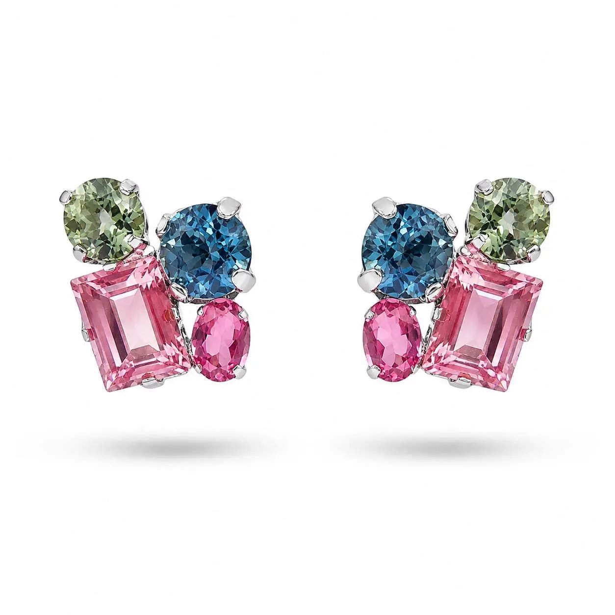 925 Sterling Silver Multicolor Tourmaline Cluster Earrings