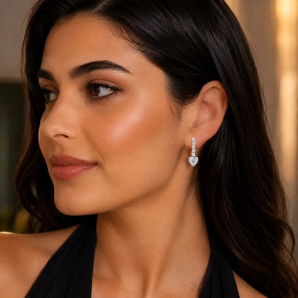 925 Sterling Silver Heart Cut Zircon Drop Earrings