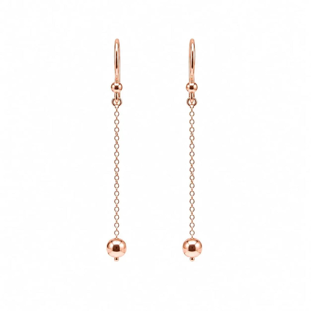 925 Sterling Silver Rose Gold Plated Minimalist Polished Sphere Drop Earrings