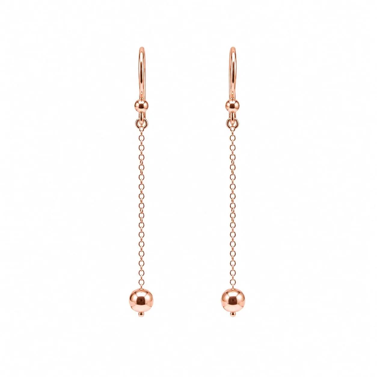 925 Sterling Silver Rose Gold Plated Minimalist Polished Sphere Drop Earrings