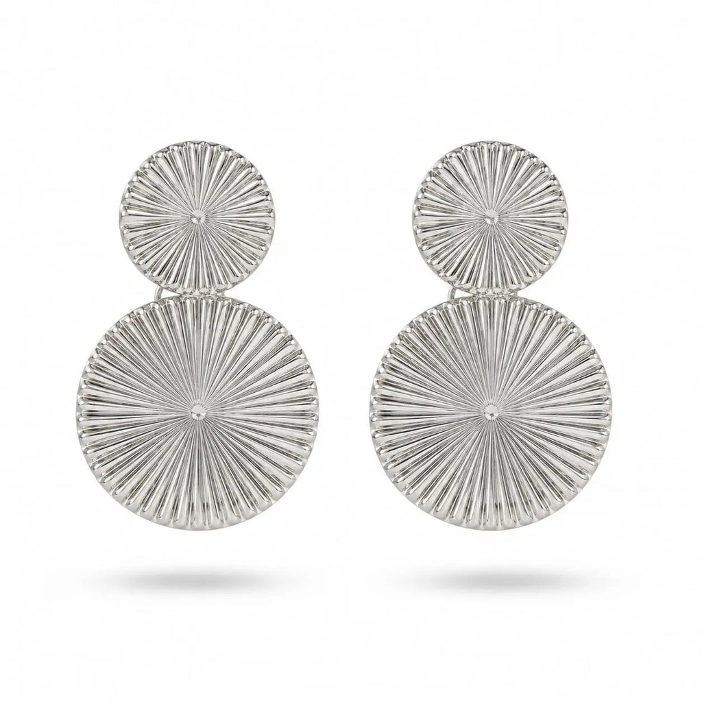 Samvelli 925 sterling silver sunburst double disc drop earrings pair