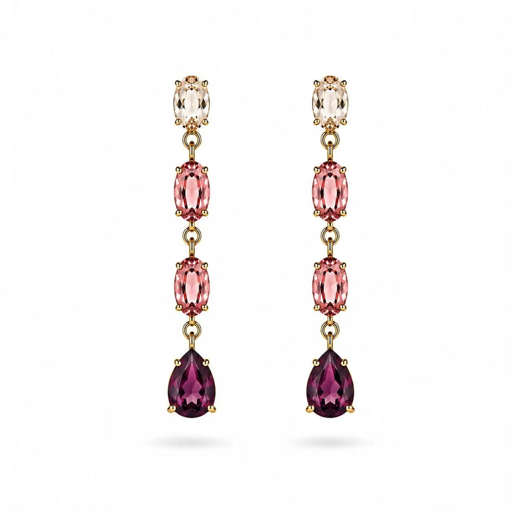 925 Sterling Silver Gold Plated Gradient Morganite and Gemstone Drop Earrings