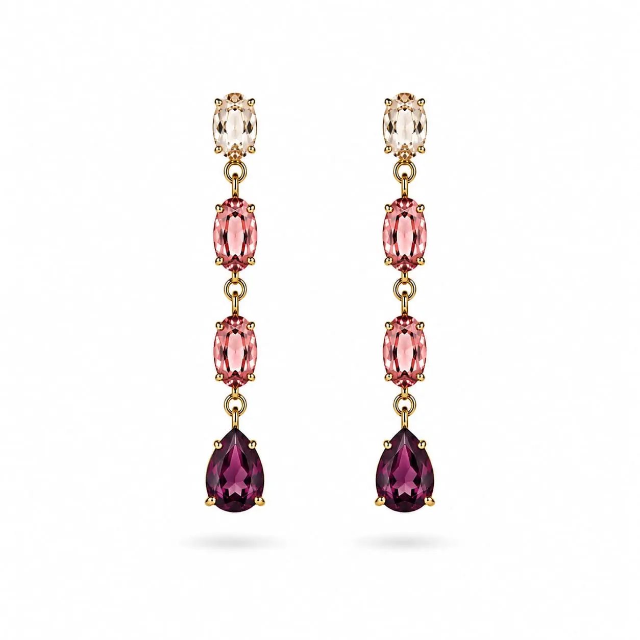 925 Sterling Silver Gold Plated Gradient Morganite and Gemstone Drop Earrings