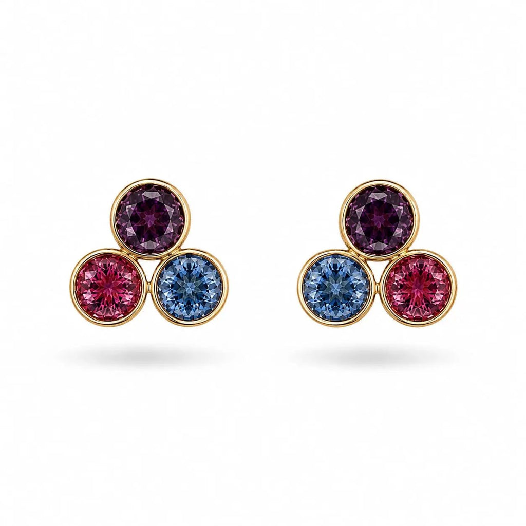 925 Sterling Silver Gold Plated Multi-Color Gemstones Cluster Stud Earrings