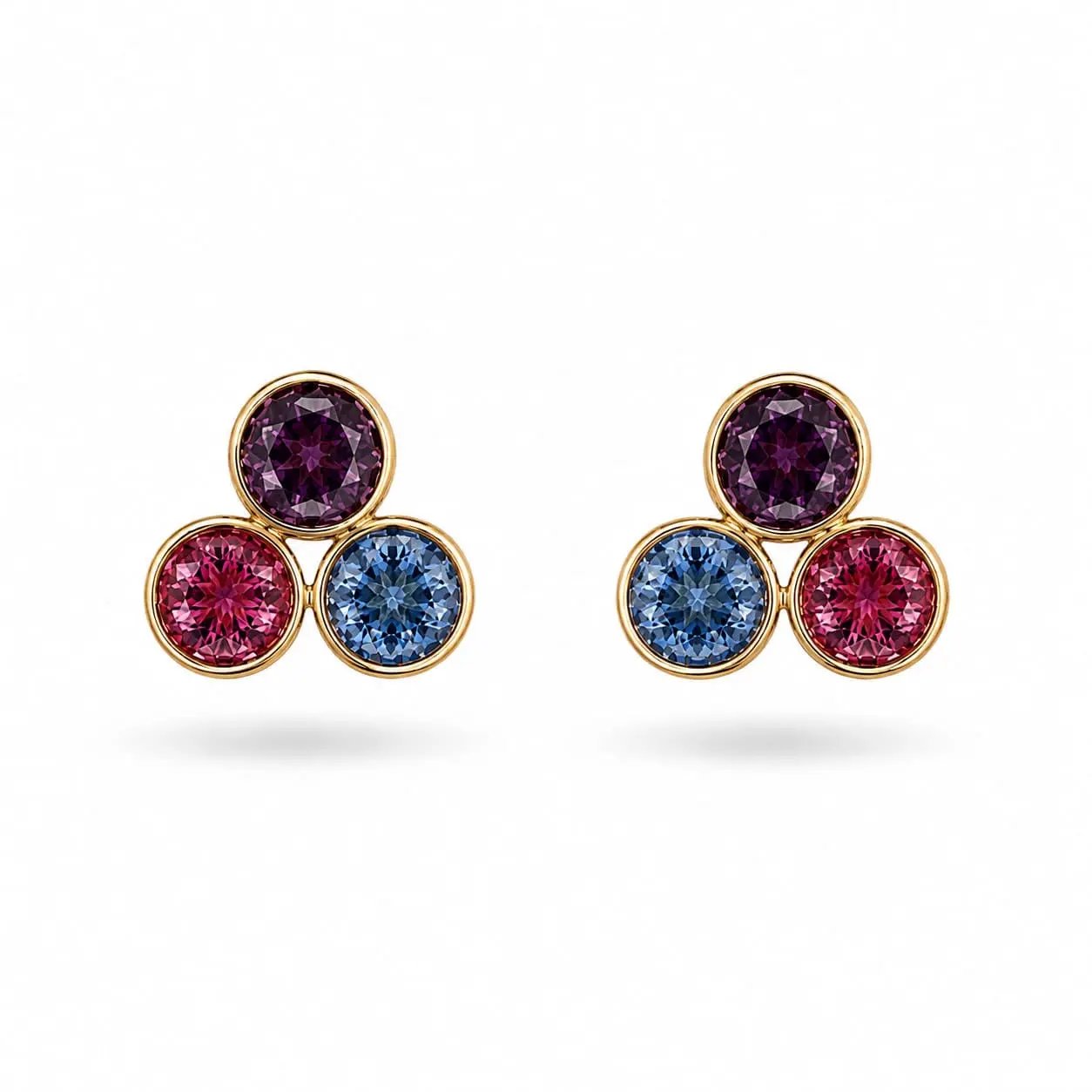 925 Sterling Silver Gold Plated Multi-Color Gemstones Cluster Stud Earrings